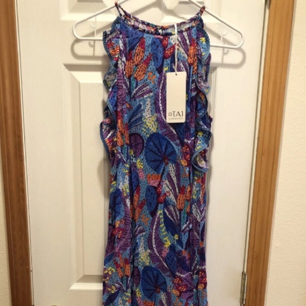 Taj By Sabrina Crippa NWT Floral Maxi Sheath Dress ZIM SZ SM Ruffle-Sleeveless